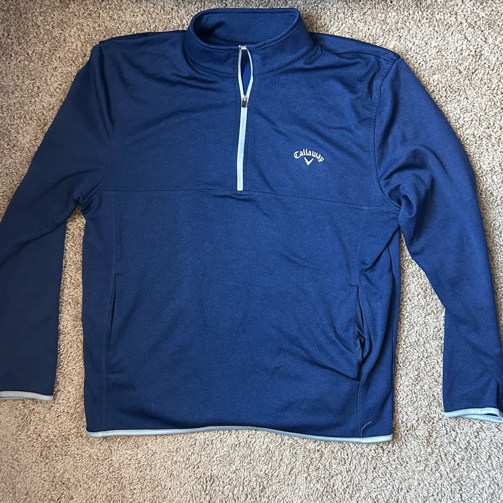 Men’s Callaway Dark Blue & Grey Ottoman Quarter Zip Sweater Size Large |D80